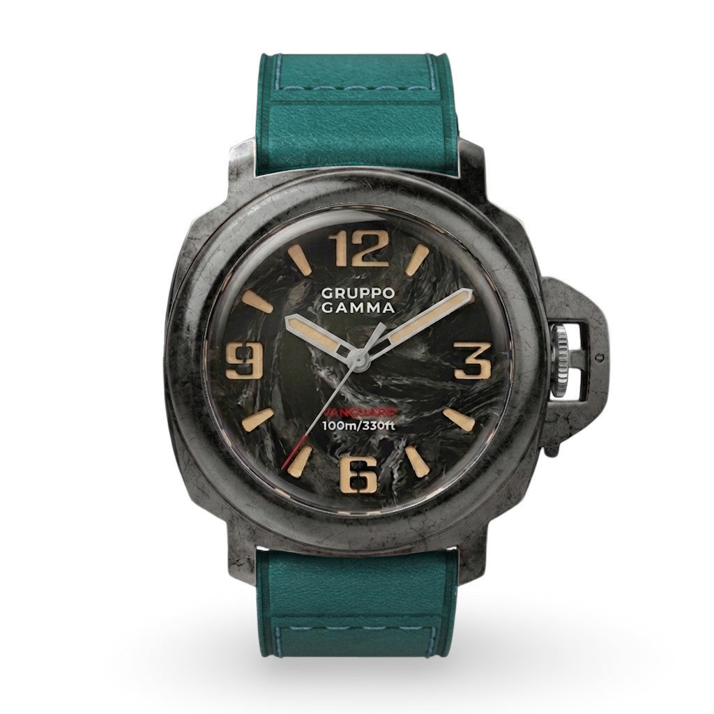 Gruppo Gamma watch with dark brown leather strap on a white background