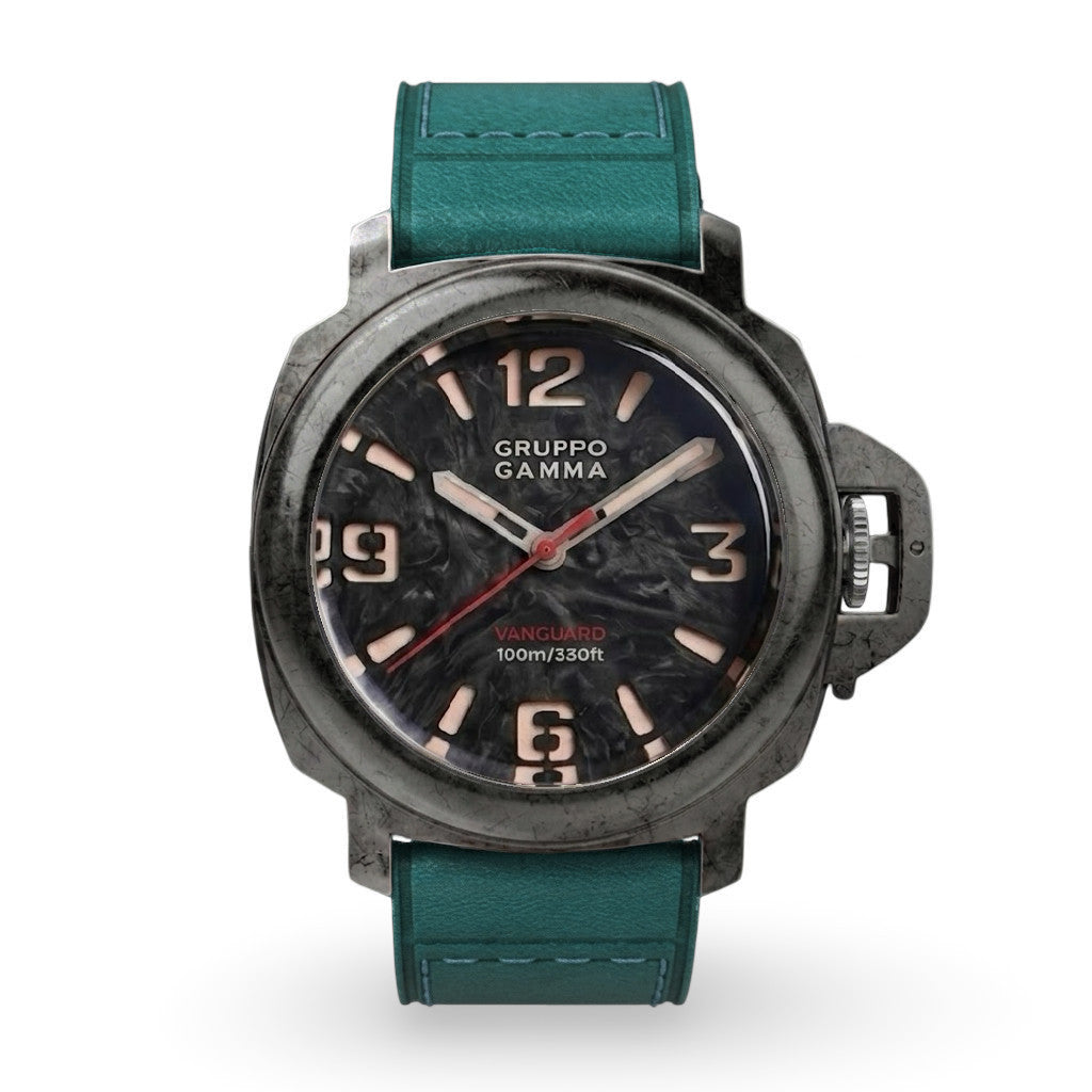 Gruppo Gamma watch with dark brown leather strap on a white background