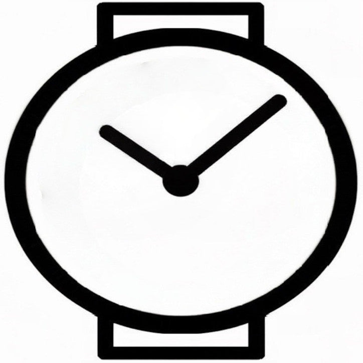 Black line drawing of a wristwatch on a white background