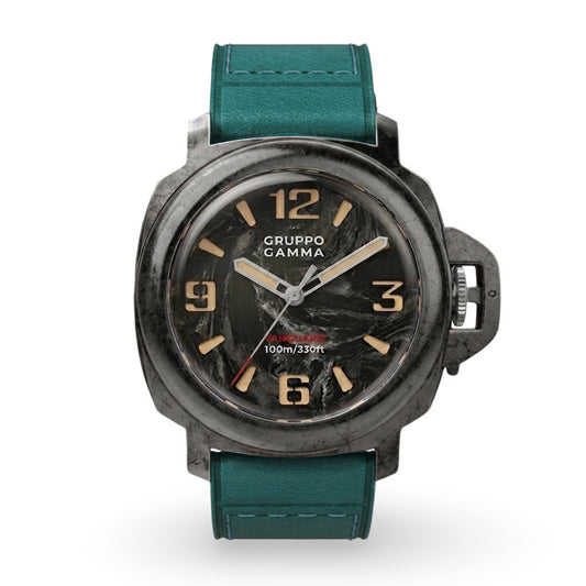 Gruppo Gamma watch with dark brown leather strap on a white background