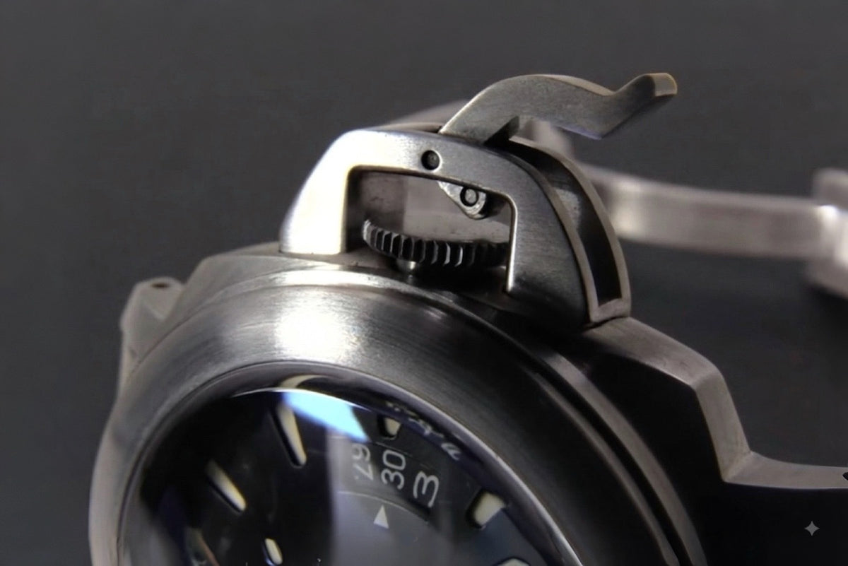 Stainless steel watch with crown locking device